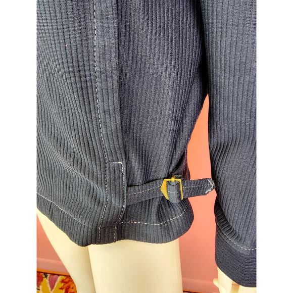 Men's Small Women's Large Vintage 1970's Navy Blue Dagger Collar Zip Up Jacket - Picture 6 of 12